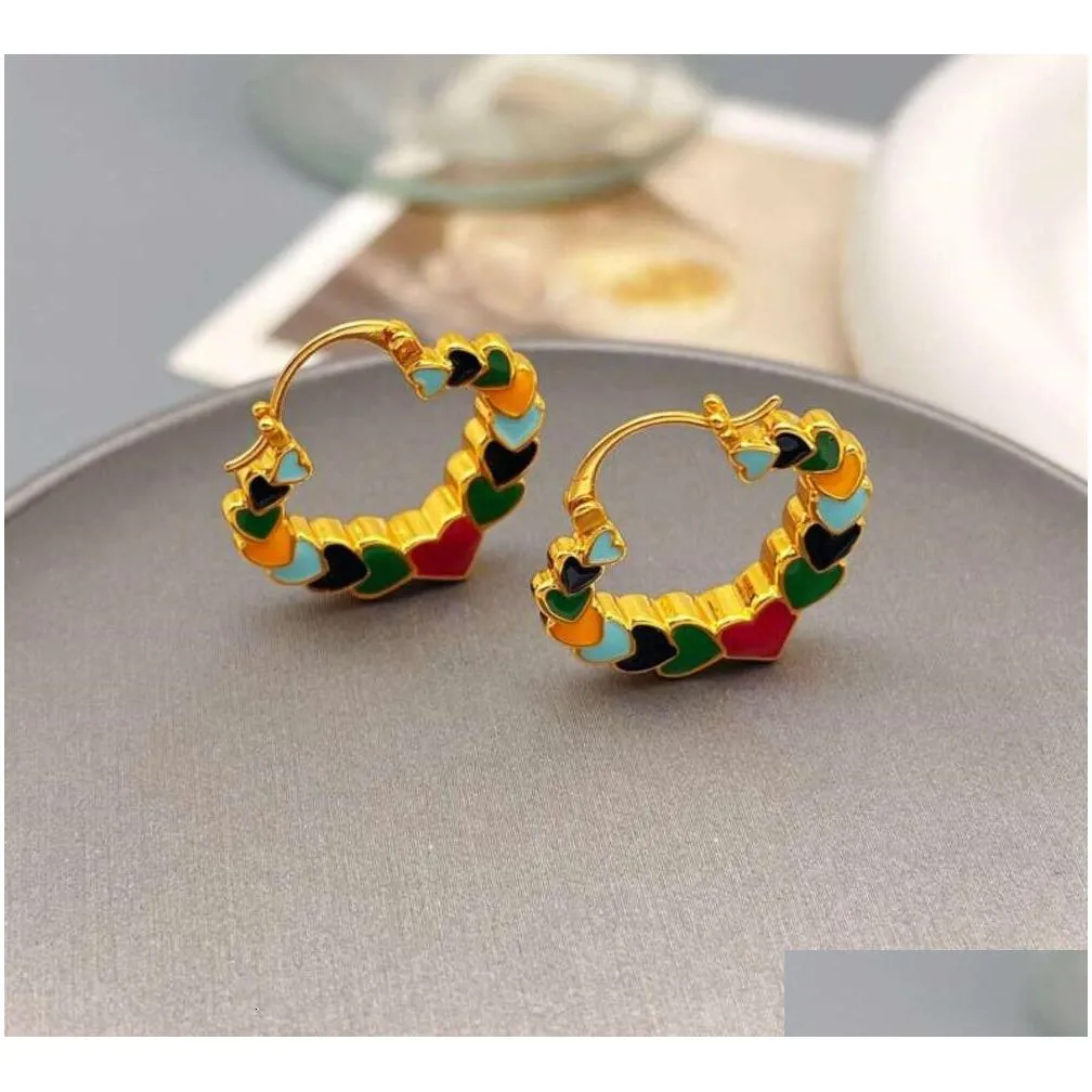 Stud 2024 Earrings European And American Retro Color Enamel Heart-Shaped Ear Clip Womens Earring Drop Delivery Jewelry Otm9G