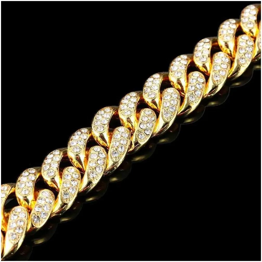 Chain Hiphop Men Women 1M Prong Cuban Link Bracelet Bling Iced Out 2 Row Rhinestone Paved  Rhombus Jewelry Drop Delivery Ott86