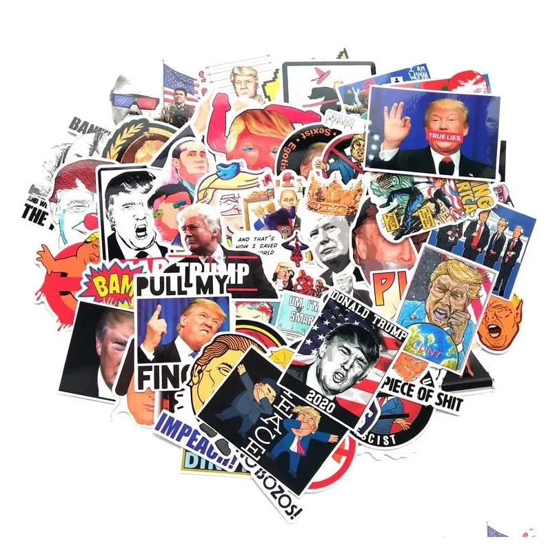 55 pcs Trump Car Stickers funny graffiti For Laptop Skateboard Pad Bicycle Motorcycle PS4 Phone Luggage Decal Pvc guitar Bumper