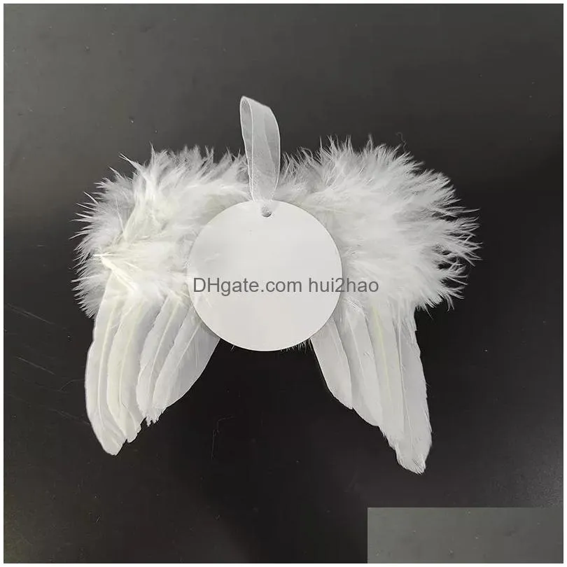 wholesale sublimation blanks angel feather wings decor ornament round and heart shape aluminum hanging charms