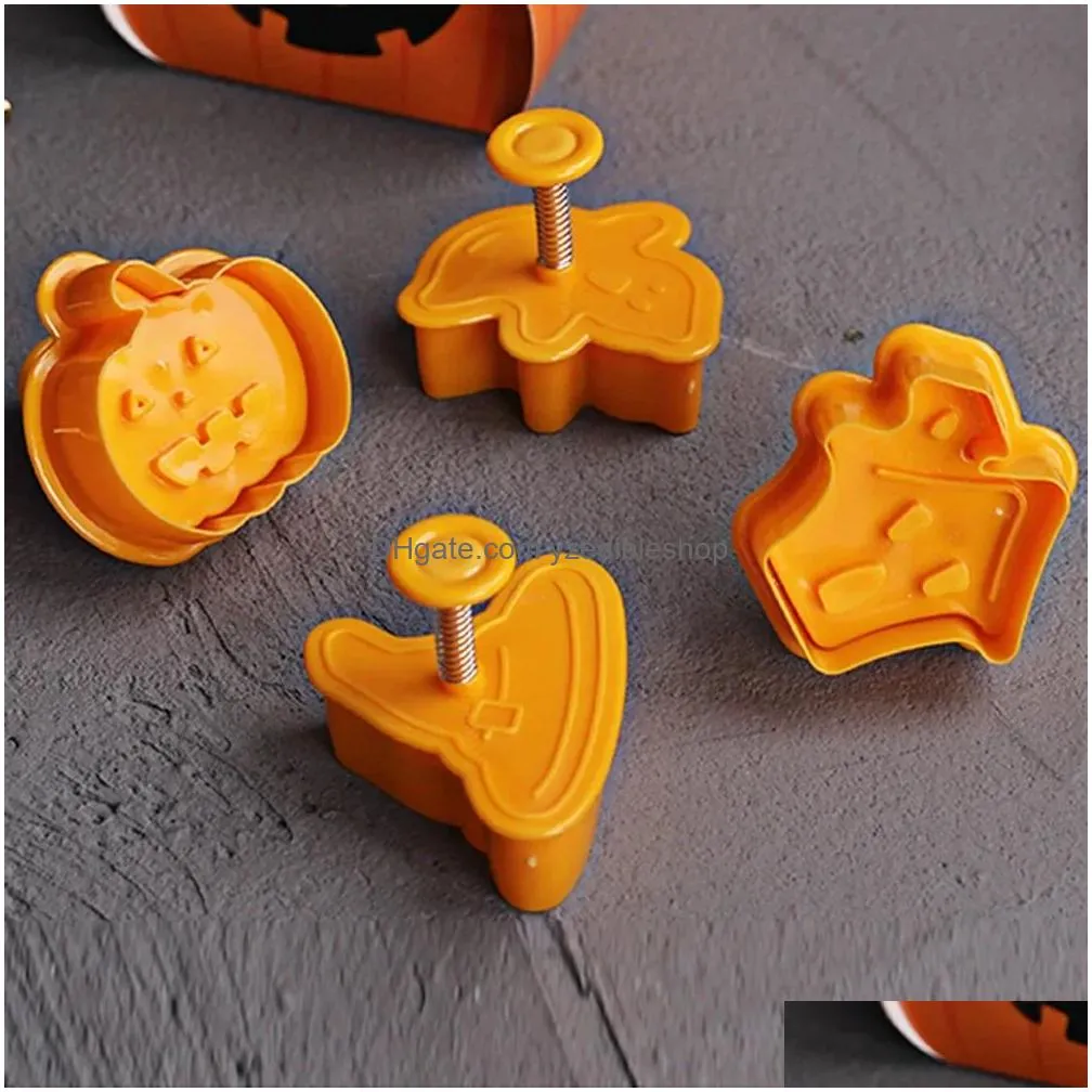 4pcs halloween pumpkin ghost theme plastic cookie cutter plunger fondant chocolate mold cake decorating tools