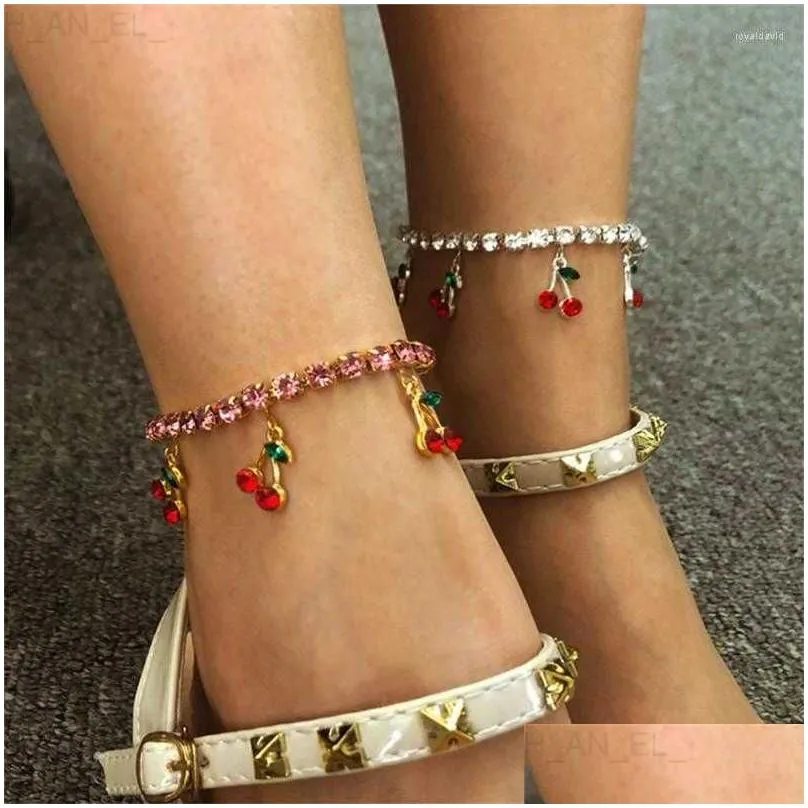 Anklets 10pcs Women`s Tasty Cherry Anklet Sweet Style Cubic Zirconia Anniversary Gift Tobilleras Pulsera Para Tobillo L230911