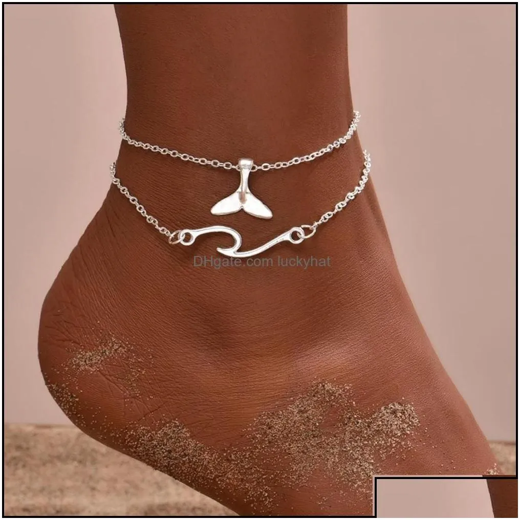 Anklets Bohemian Ocean Wave Whale Tail Anklet Bracelets Women Beach Sier Color Ankle Chain Foot Bracelet Summer Jewelry 28 E3 Drop De