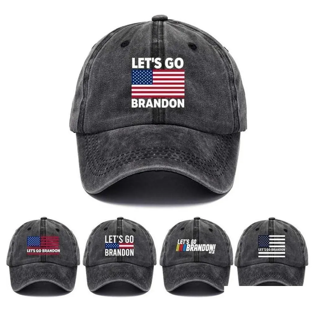 Let`s go Brandon Ball Hat Anti Biden Funny Humor Baseball Cap Snapbacks US Flag Star Stripes FJB Print Denim Hats Trump 2024 Political Costumes G80UARV