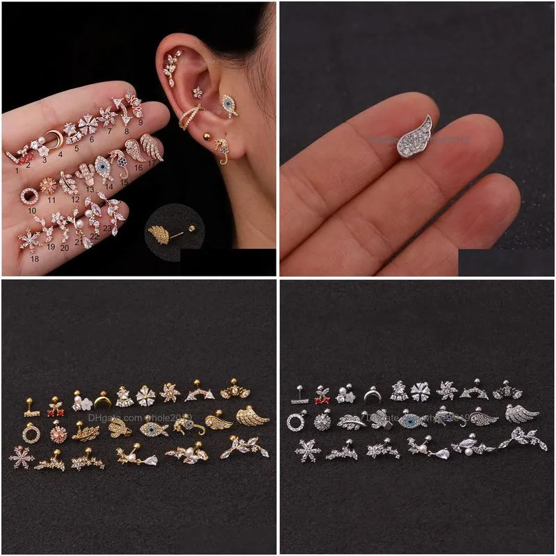 Stud 1Pc Rose Gold Stainless Steel Helix Fashion Animal Plant Cz Ear Lobe Tragus Daith Cartilage Screw Back Earring Drop Delivery Jew Dhwue