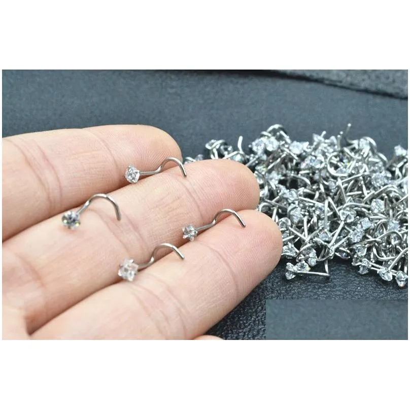 Nose Rings & Studs 50Pcs/Lot Cz Stud Screw Steel Ring Piercing Shine Heart/Square/Round/Star 20G 220228 Drop Delivery Jewelry Body Dh6Xz