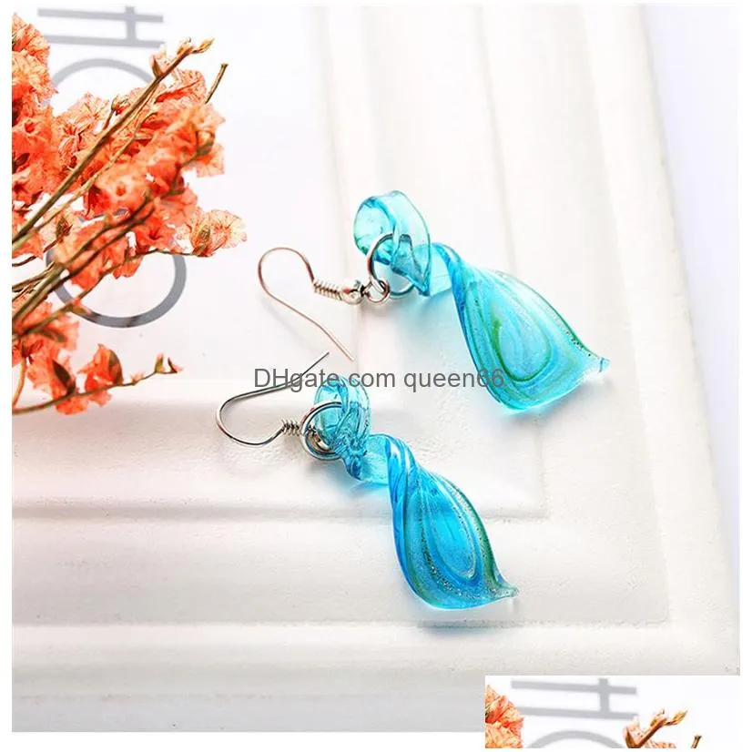 Earrings & Necklace Blue Jewelry Set For Women Girls Glaze Spiral Knives Pendent Dangle Chandelier Glass Wedding Drop Delivery Sets Dh28E