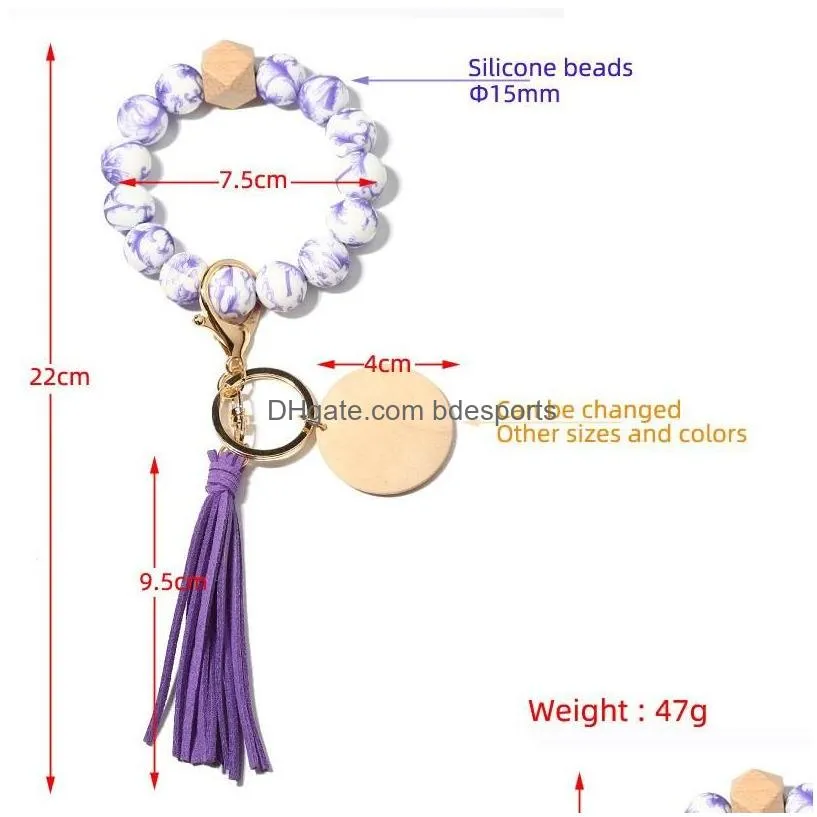 Pendants Sile Bead Bracelet Wrist Keychain With Tassel Diy Gift Drop Delivery Home Garden Arts Crafts Dhhiw