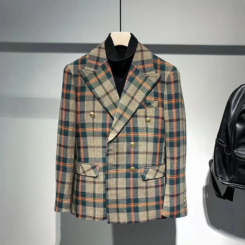 Men's Designer Suit Fall Men's Jacket Men's Blazer Cotton Jacket Casual Plaid Plus Size M-4XL