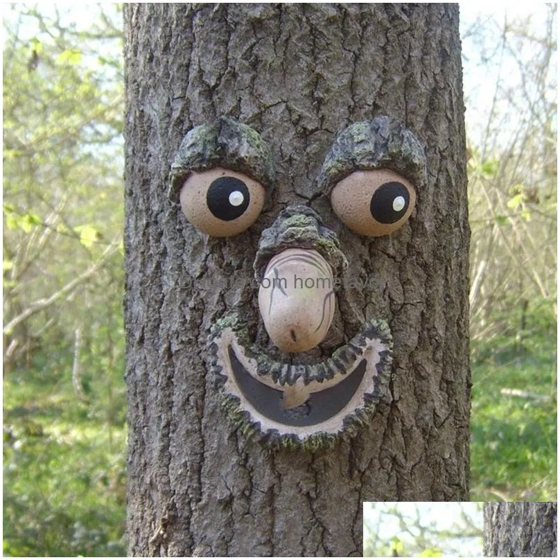 funny tree face decor garden decoration latex hugger art for easter outdoor creative props accessories 220721