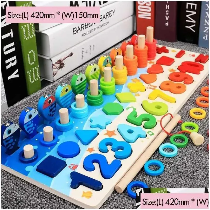 3D Puzzles Wooden Number Puzzle Sorting Montessori Toys For Toddlers Shape Sorter Counting Fishing Game Educational Math Stacking Dro Otzfv