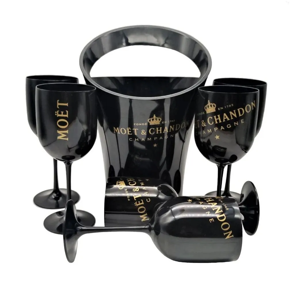 6 Cups 1 Bucket Ice Buckets and Coolers Wine Glass 3000ml Acrylic Goblets Champagne Glasses Wedding Bar Party Wine Bottle Cooler