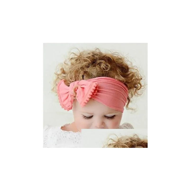 21 Colors Baby Girl Lace Nylon Headband fashion soft Candy Color Bohemia Bow Girl Infant Hair Accessories Headband