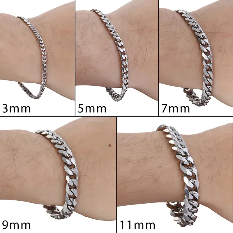3-11mm Men's cuban link Bracelets Stainless Steel Curb Chain Black Gold Color Silver Color Bracelet For Women Jewelry KBM03