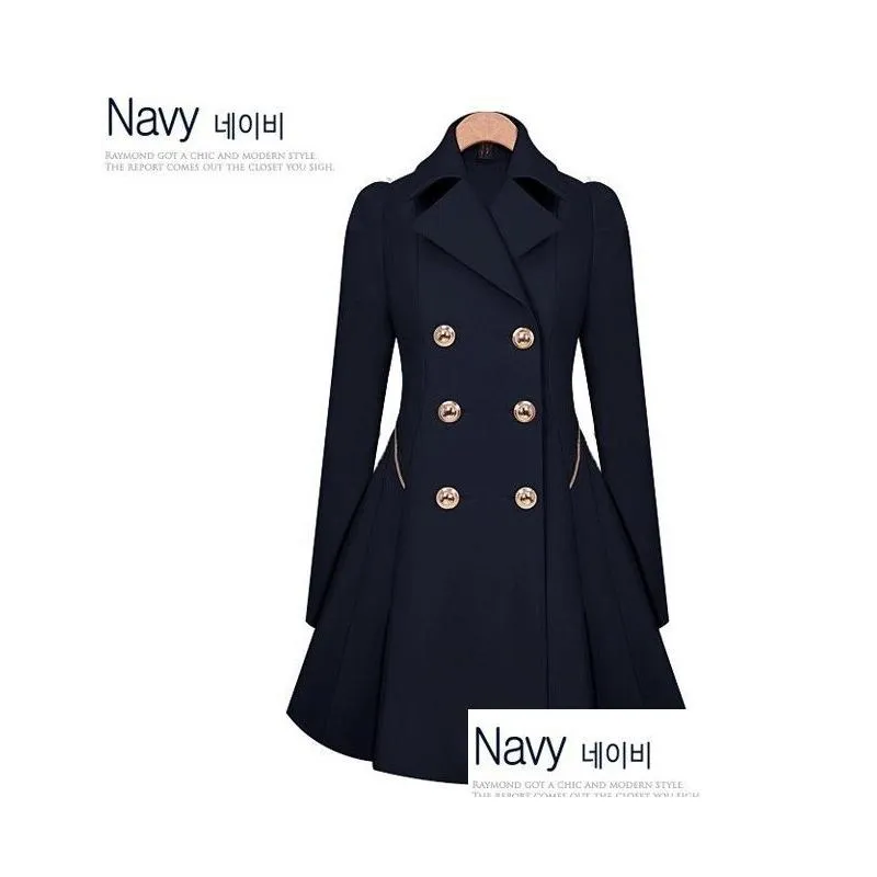 Plus Size Womens Coat Commuter Office Slim Fashion new Ruffles Windbreaker Double Breasted Trench