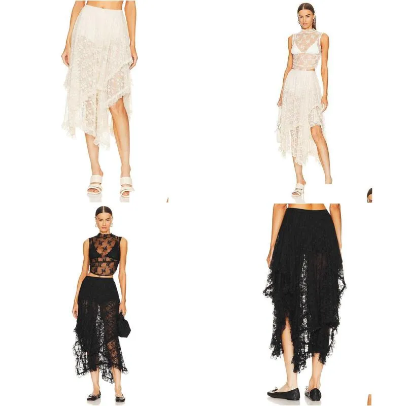 2023 lace cake skirt half skirt women`s design feeling small sweet irregular high waist a-line skirt