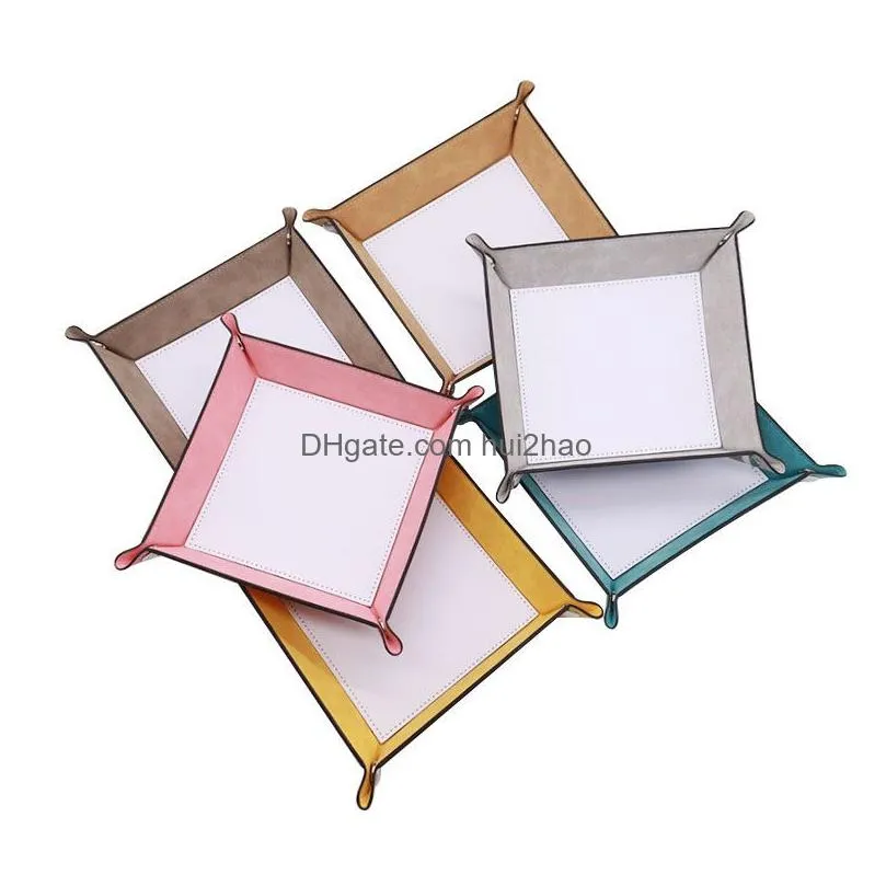 wholesale sublimation blank valet snap tray dice rolling tray pu leather folding square jewelry holder blanks