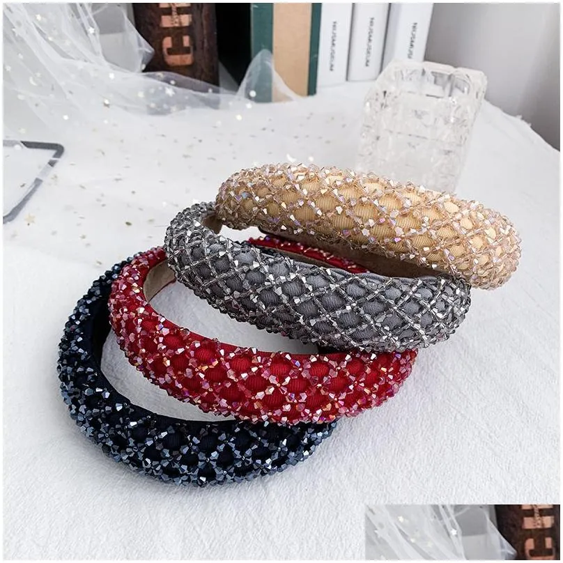 Colorful Crystal Headband for Woman Luxury Hand Made Beaded Sponge Hair Band Bridal Wedding Party headbands