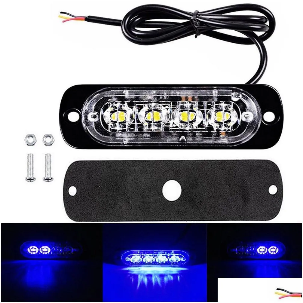 best seller Car Truck 4 LED Strobe Warning Grill Flashing Traffic Beacon Police Light Breakdown Emergency Signal Lamp Blue Amber White