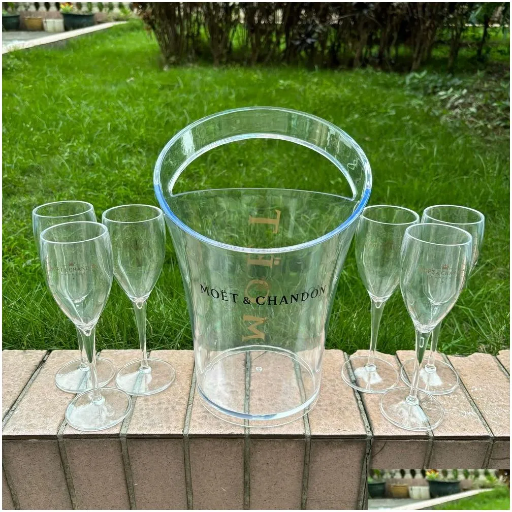 6 Cups 1 Bucket Ice Buckets and Coolers Wine Glass 3000ml Acrylic Goblets Champagne Glasses Wedding Bar Party Wine Bottle Cooler