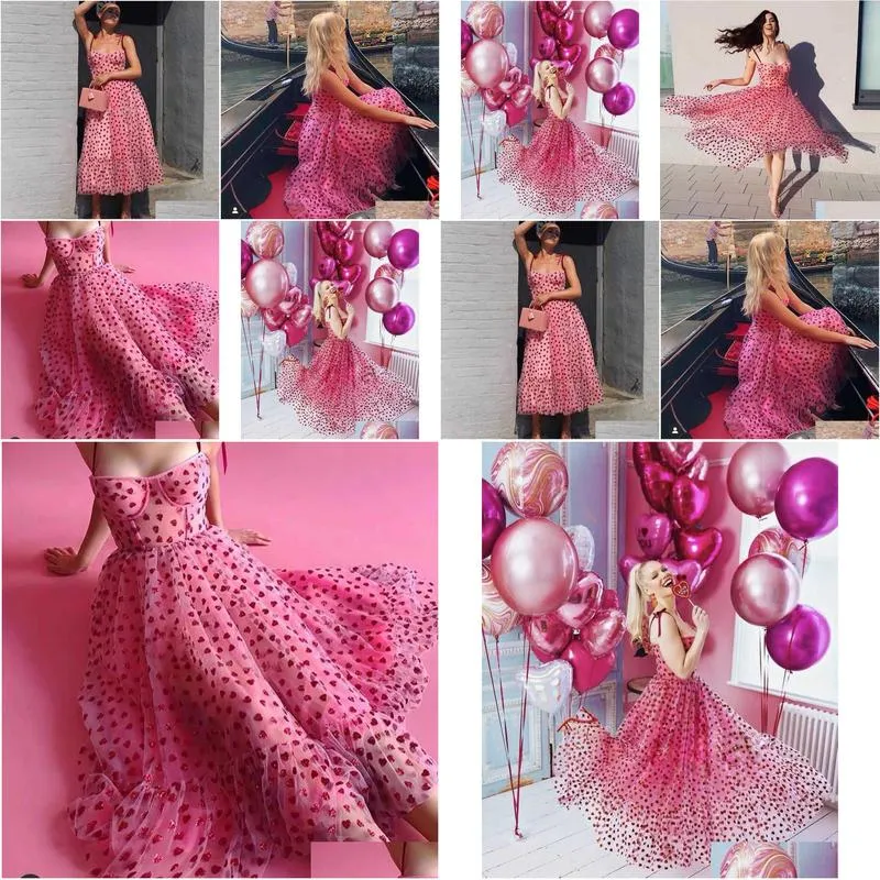 2023 women`s new pink love suspender dress princess skirt