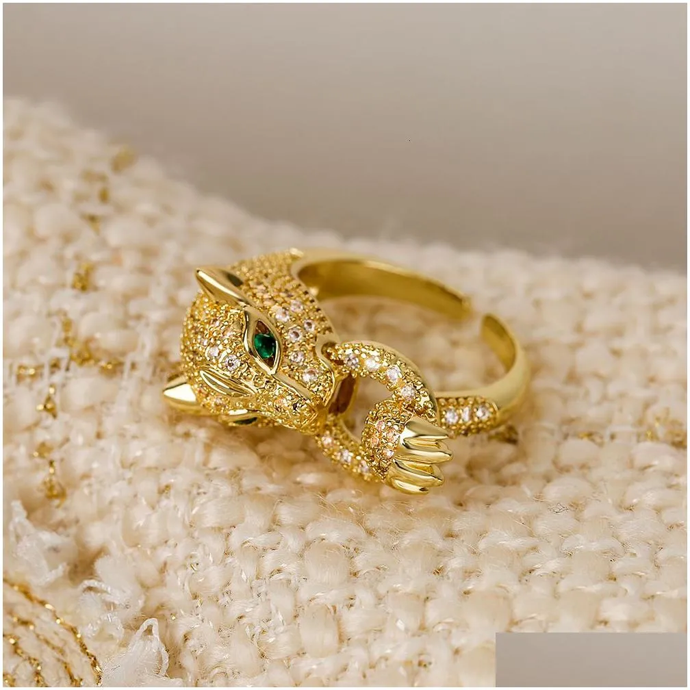 Band Rings Buy High Quality Fashion Statement Big Animal Ring For Women Girl Party Jewelry Gold Color Zircon Leopard Open Wholesale D Dhi2X