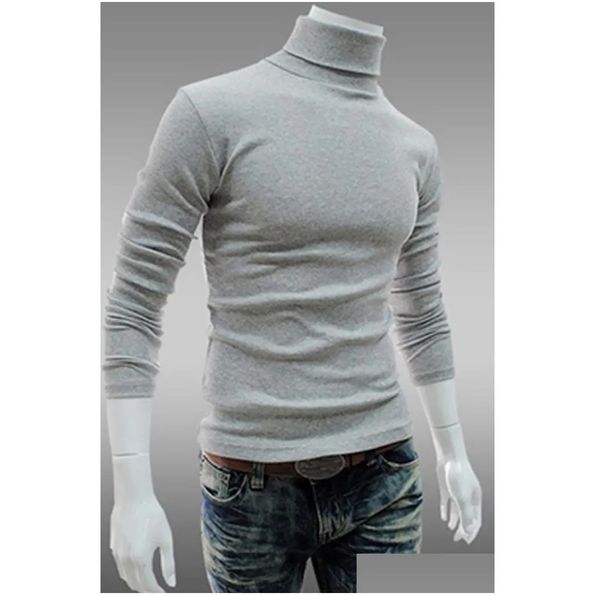 Men Bottoming Tops Fall Slim Sweaters Warm Autumn Turtleneck Sweaters Black Pullovers Clothing For Man Cotton Knitted Sweater Male
