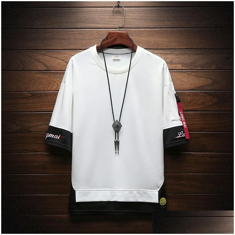 Summer loose solid color t shirt fashion round neck short sleeve high quality casual men`s size m-4xl