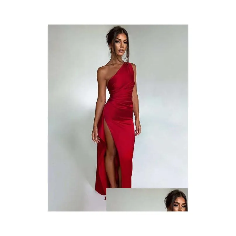 one shoulder backless high split maxi dress summer cocktail party outfits for women 2023 sleeveless satin dresses