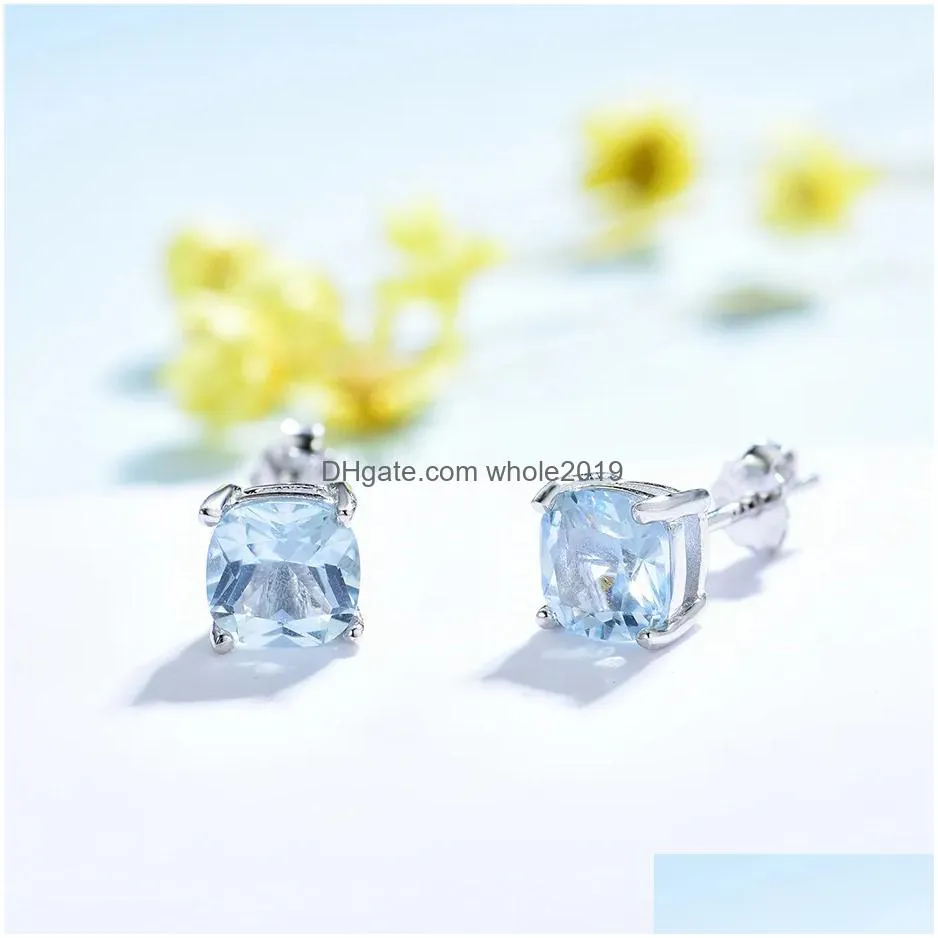 Stud Gemstone Earrings For Women Sterling Sier Tanzanite Emerald Morganite Aquamarine Earring Drop Delivery Jewelry Dhrit