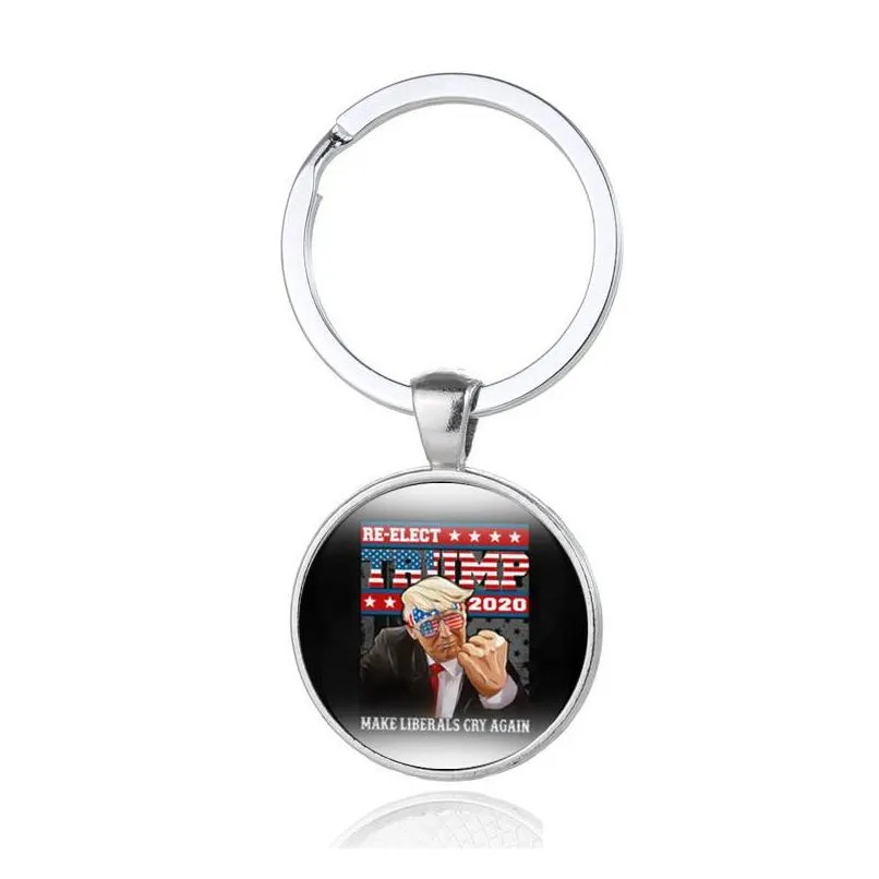 Trump 2020 Keychain Time Gem Flag Key Chain Metal REELECT Trump Pendant Key Ring Gift Key Holder Jewelry