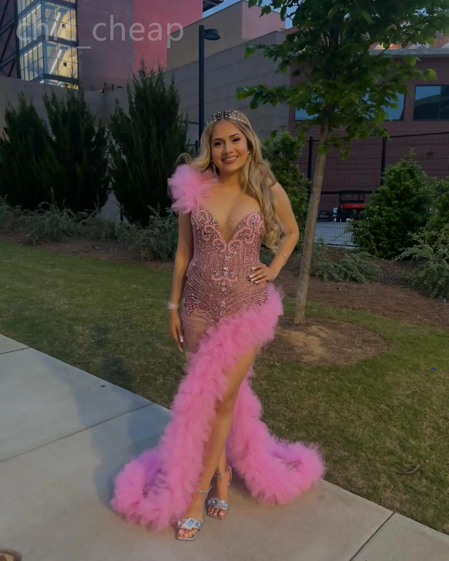 2024 Aso Ebi Pink Mermaid Prom Dress Beaded Crystals Luxurious Evening Formal Party Second Reception 50th Birthday Engagement Gowns Dresses Robe De Soiree ZJ328