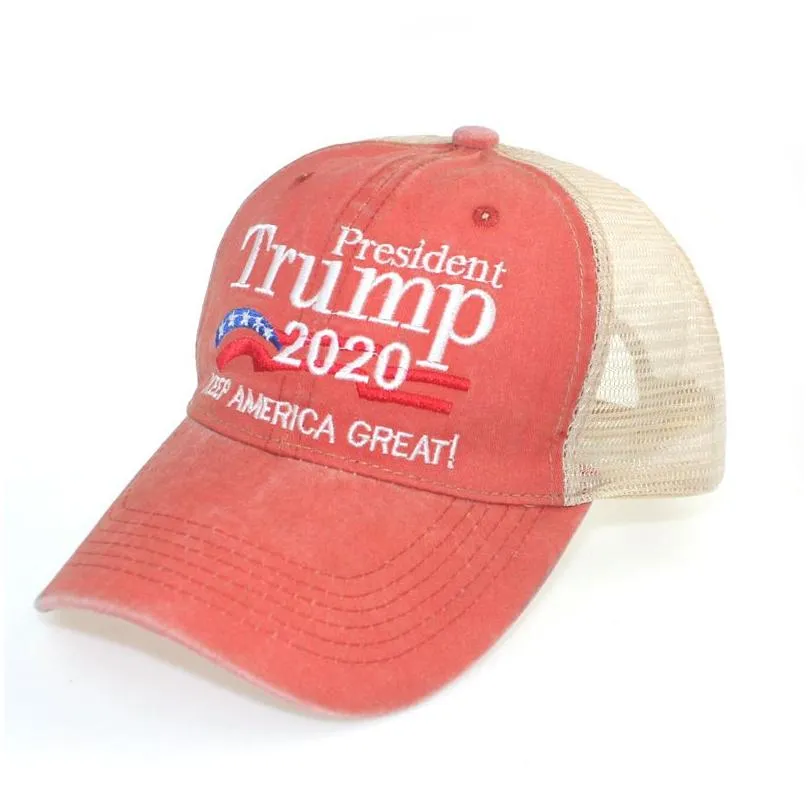 Hot sale Donald Trump 2020 Baseball Cap Patchwork washed outdoor Make America Great Again hat Republican President Mesh sports cap