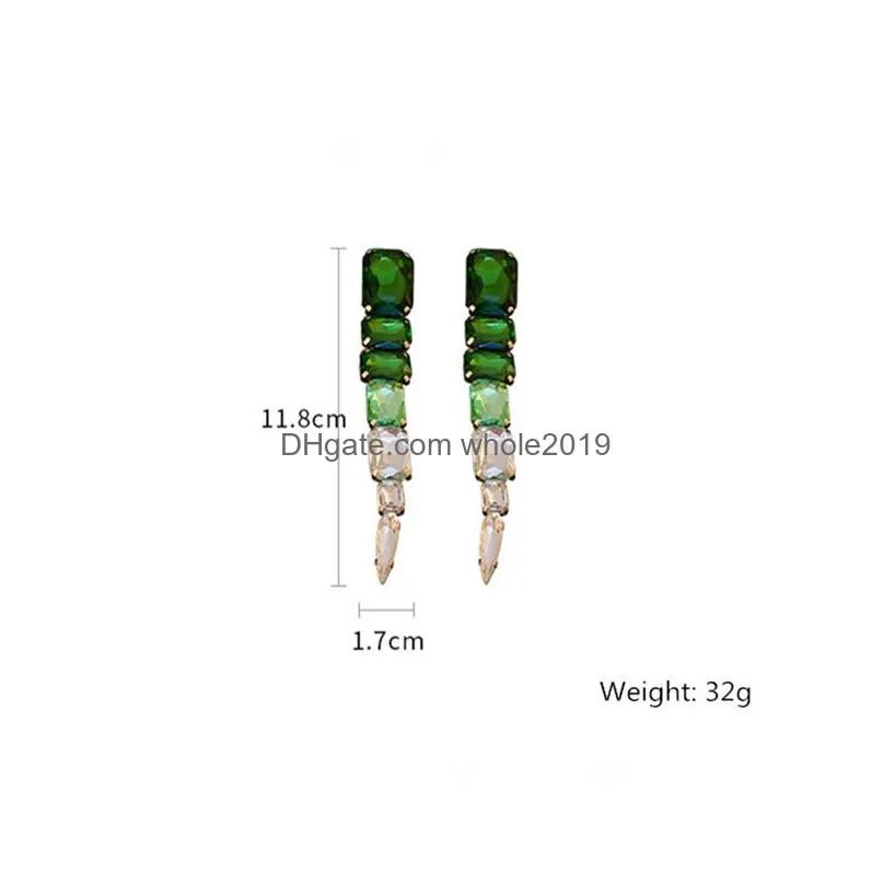 Dangle & Chandelier Square Green Crystal Earrings Oversize Ladys Long Geometric For Women Fashion Jewelry Drop Delivery Dh0Yj