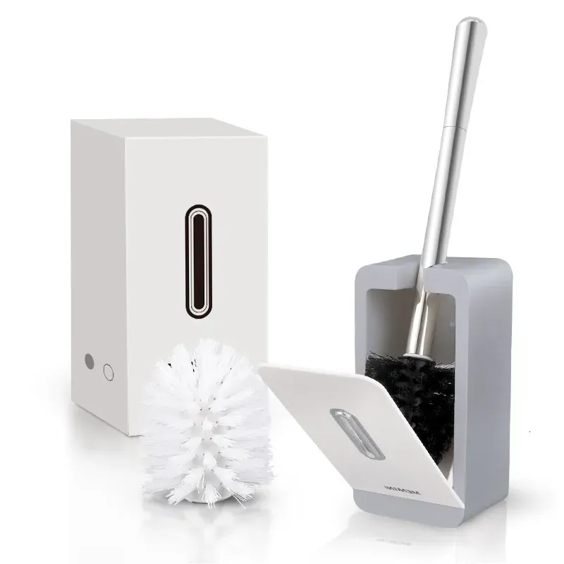 Toilet Brushes Holders Portable Wall Mounted Toilet Brush and Holder Set Automatic Closing Soft Bristle Toilet Bowl Cleaning Brush Bathroom Accessories