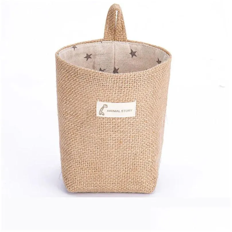 NEWCreative Cotton and Linen Desktop Storage Bags Wall Mounted Storage Hanging Bag Jute Storage Basket CCF12094