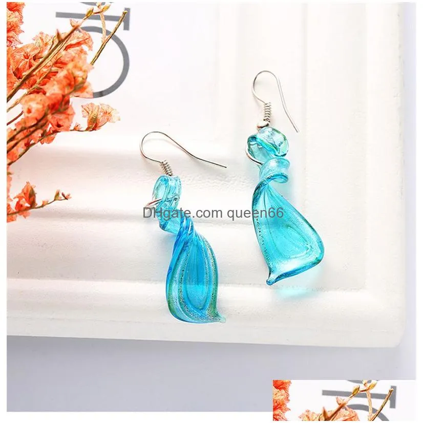 Earrings & Necklace Blue Jewelry Set For Women Girls Glaze Spiral Knives Pendent Dangle Chandelier Glass Wedding Drop Delivery Sets Dh28E