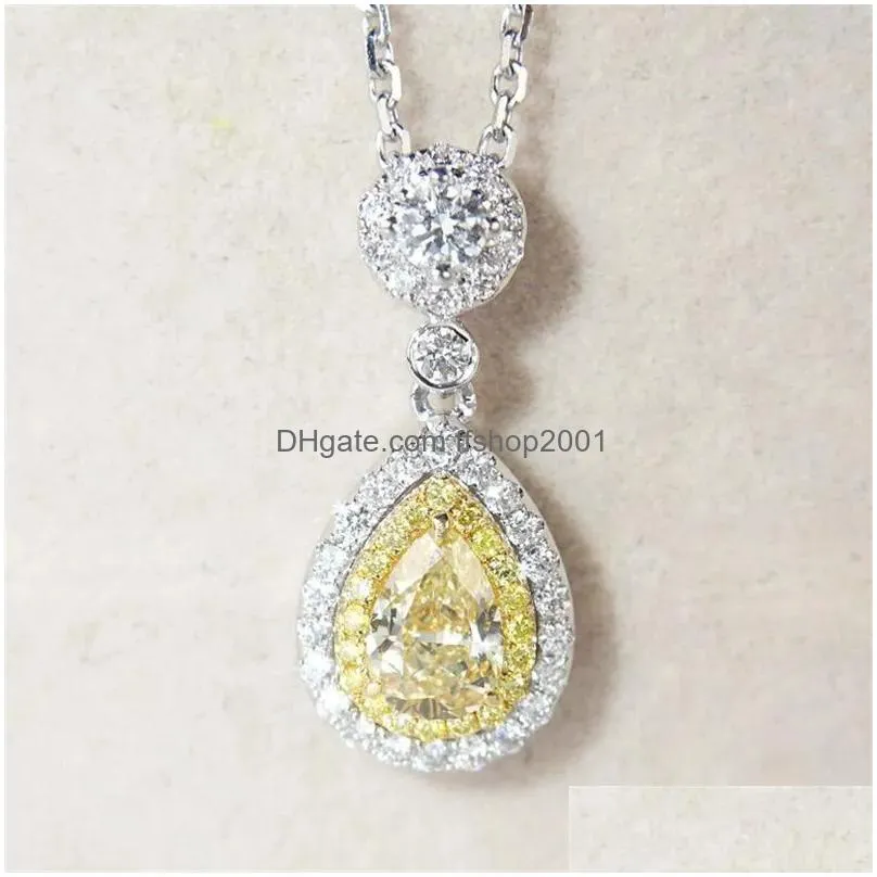 super deal luxury jewelry 925 sterling silver yellow topaz cz diamond water drop pendant pear cut zircon women clavicle necklace gift