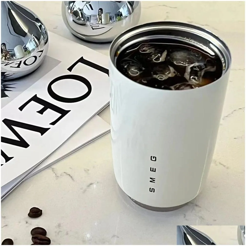 SMEG Tumbler Thermos Cup Milky White Coffee Mug Insulated Water Bottle Travel Stainless Steel Car Vacuum Flasks Drinking Kettle 240415