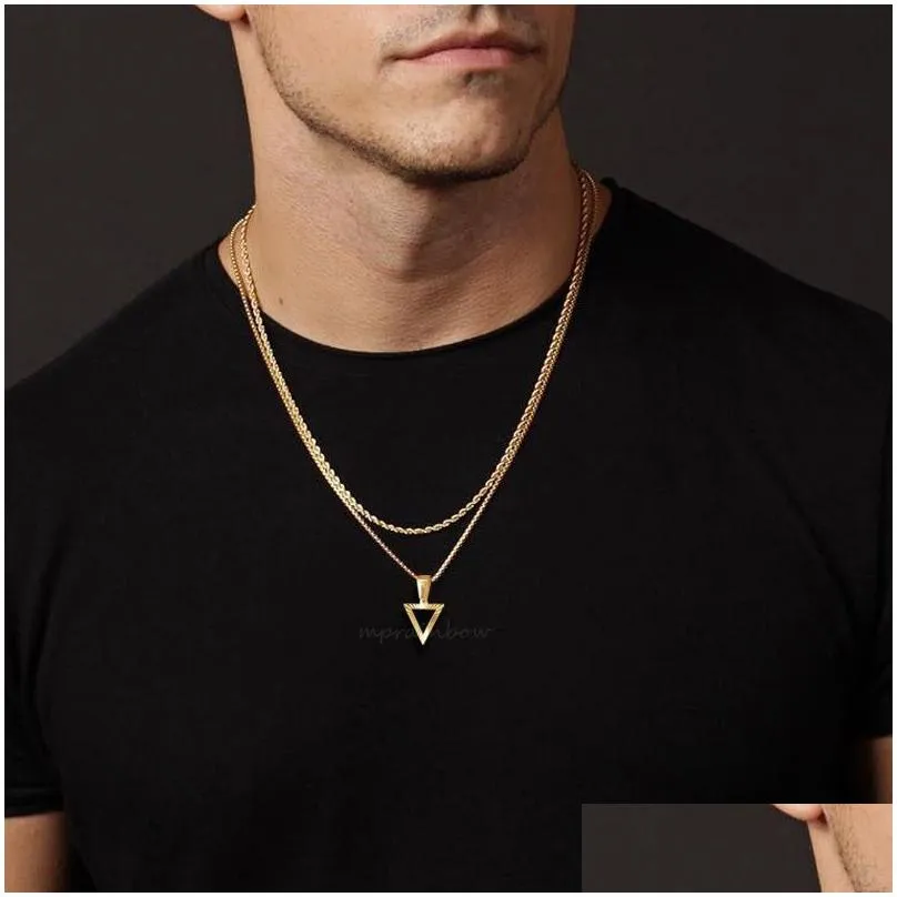 Pendant Necklaces Men Necklace Gold Plated Embossing Radiation Rec Stainless Steel Sunburst Charm Jewelry Drop Delivery Dhjfv