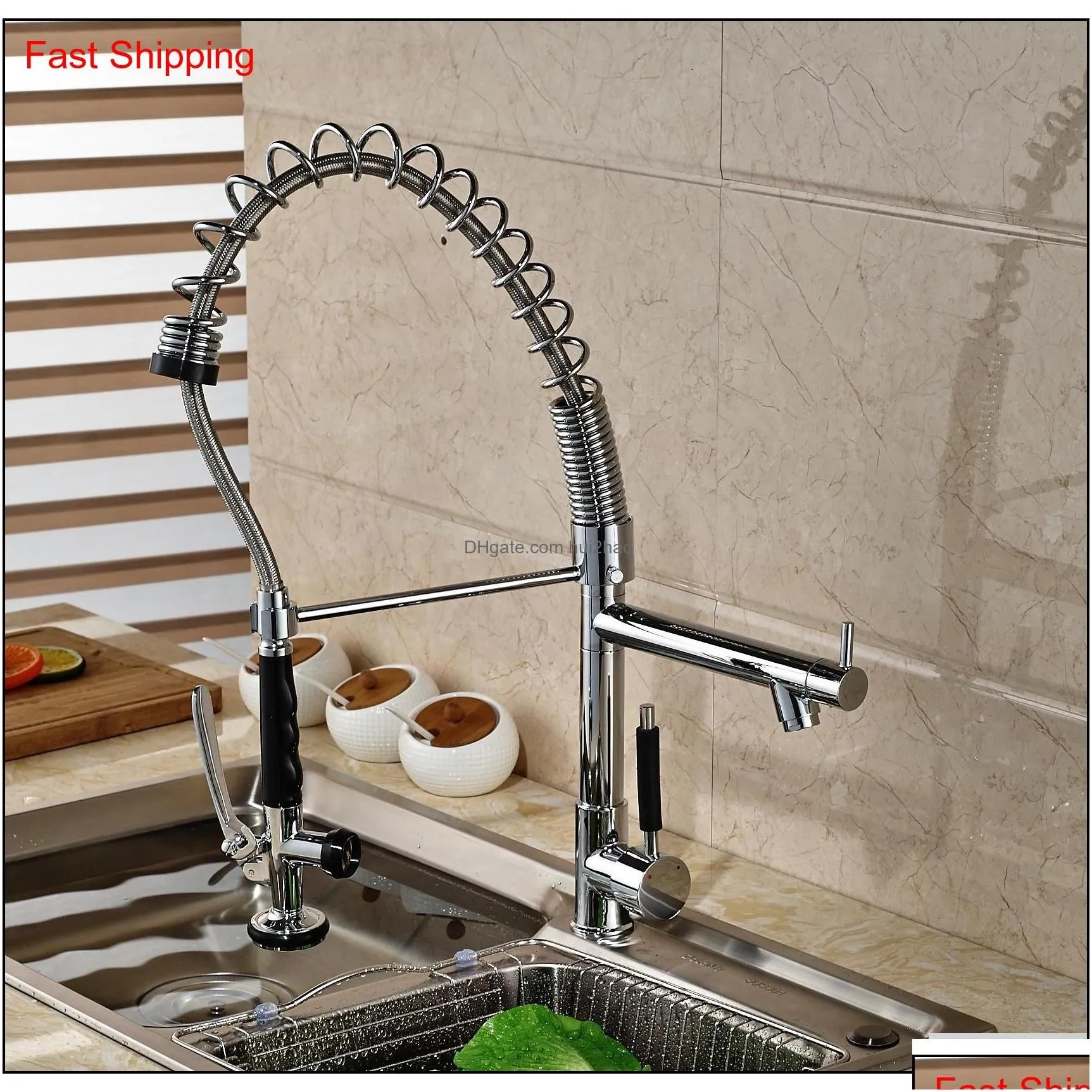 chrome solid brass kitchen faucet double sprayer vessel sink mixer tap deck m qyltnf packing20106752553