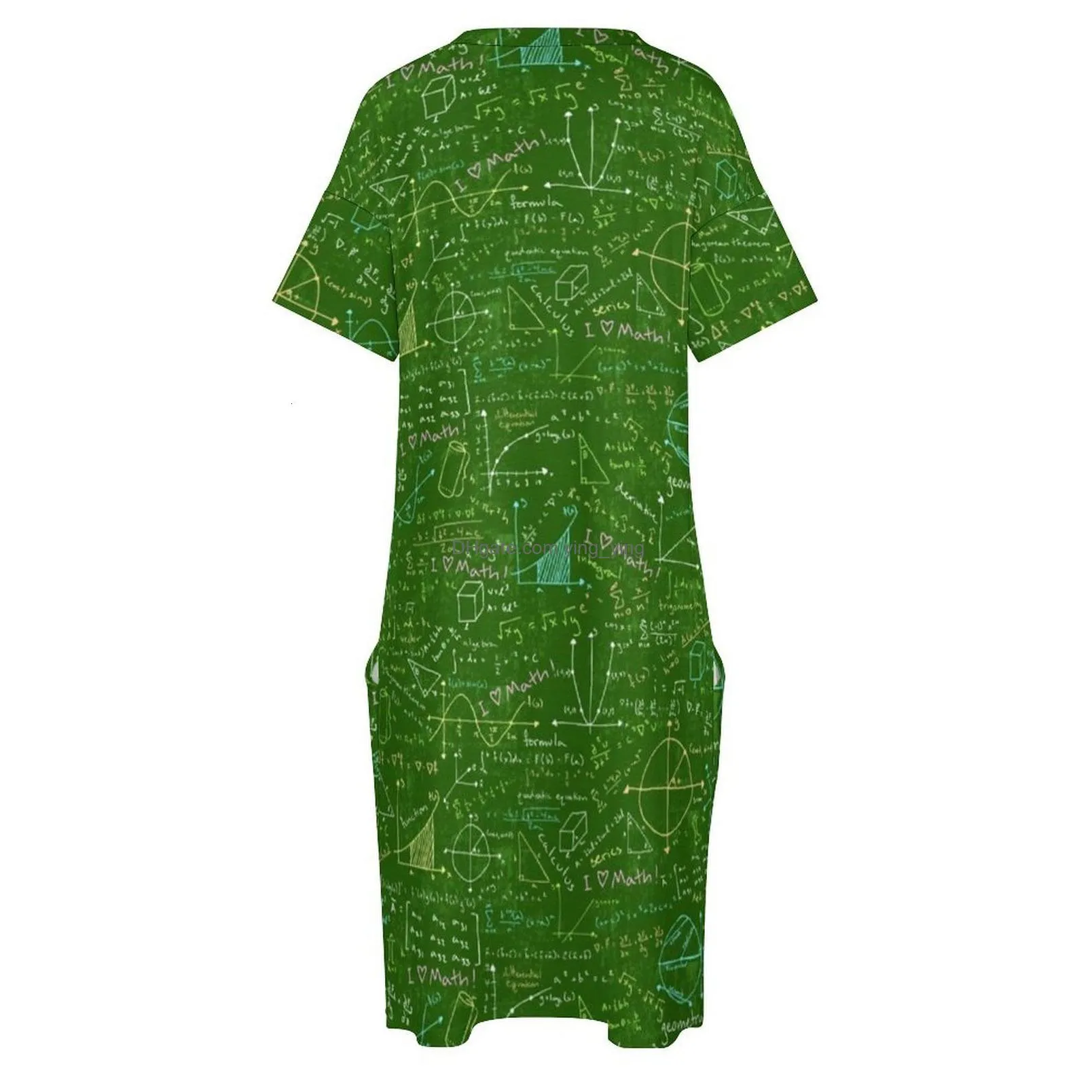 plus size dresses math lessons print dress v neck geometry kawaii woman street wear casual with pockets size 230518