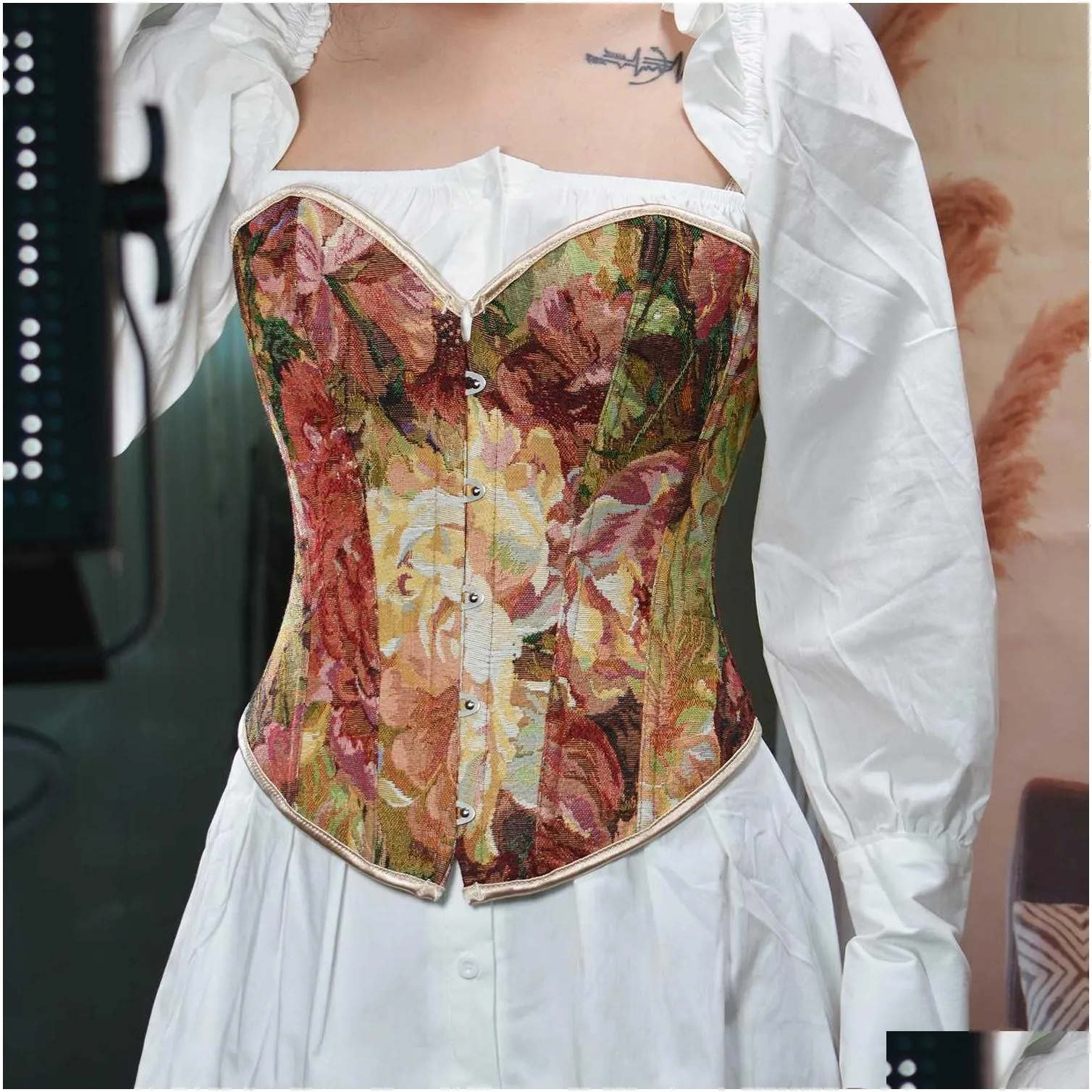 30cm5 retro style button short strapless vintage corset monet oil painting style spicy girl fishbone abdomen gathering chest shaping