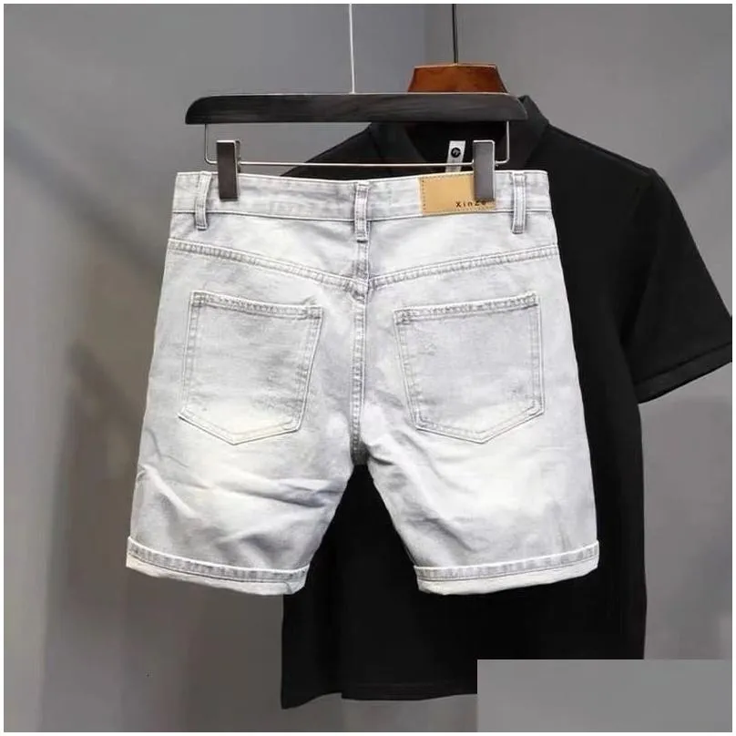 Men`S Jeans Mens Korean Retro Japanese Versatile Loose Straight Denim Shorts Casual Pants Boys White Color Short Ripped Hip Hop Drop Dhipm