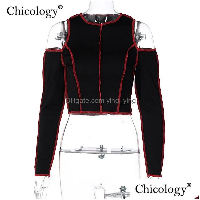 mens t-shirts chicology goth hollow out fashion tshirt women long sleeve crop top t shirt winter fall clothes punk streetwear gothic tee