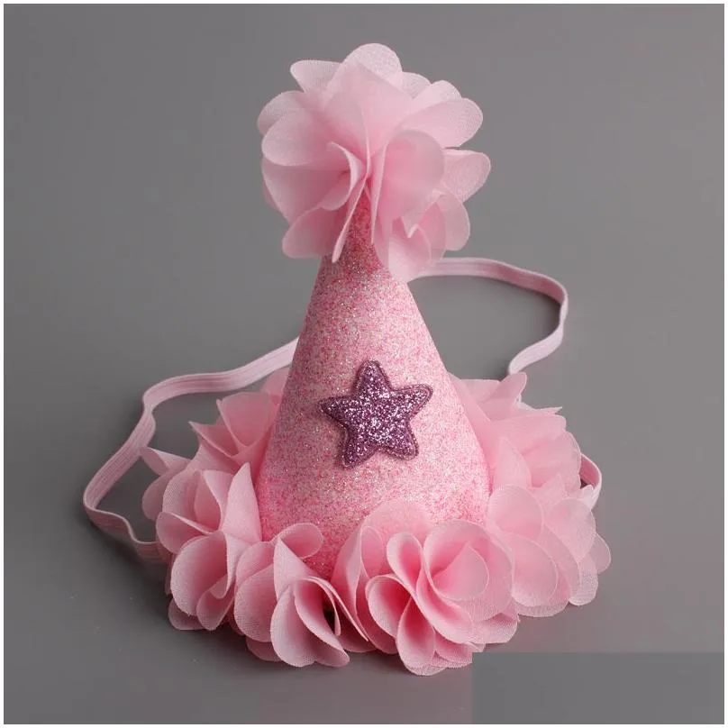 New Cute Newborn Mini Chiffon Girls Infant Petals Crown Hat Caps Flowers Headbands For Baby Girls Birthday Party Hats Hair Accessories