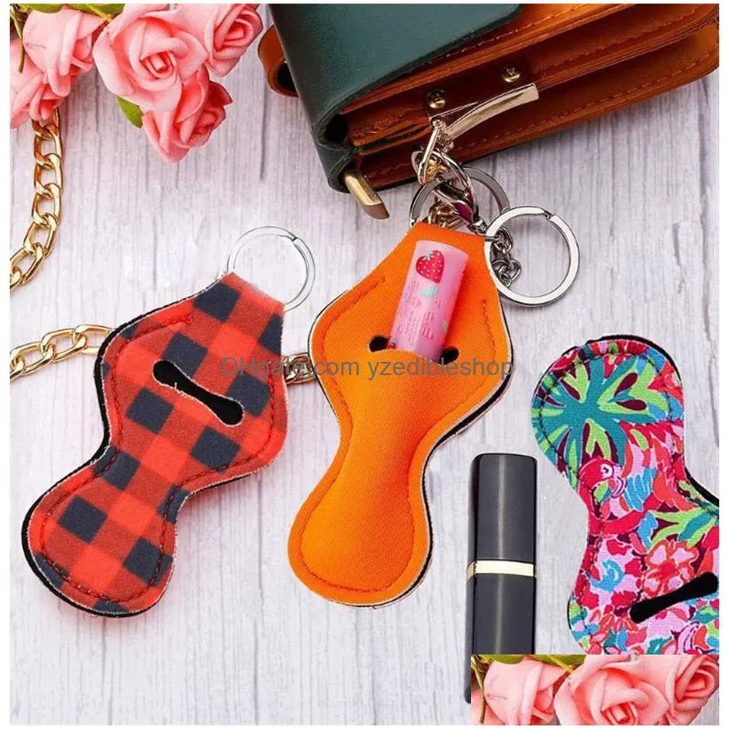 dhs 209 colors pattern printing favor chapstick holder girl lipstick keychain for party favors valentines gift