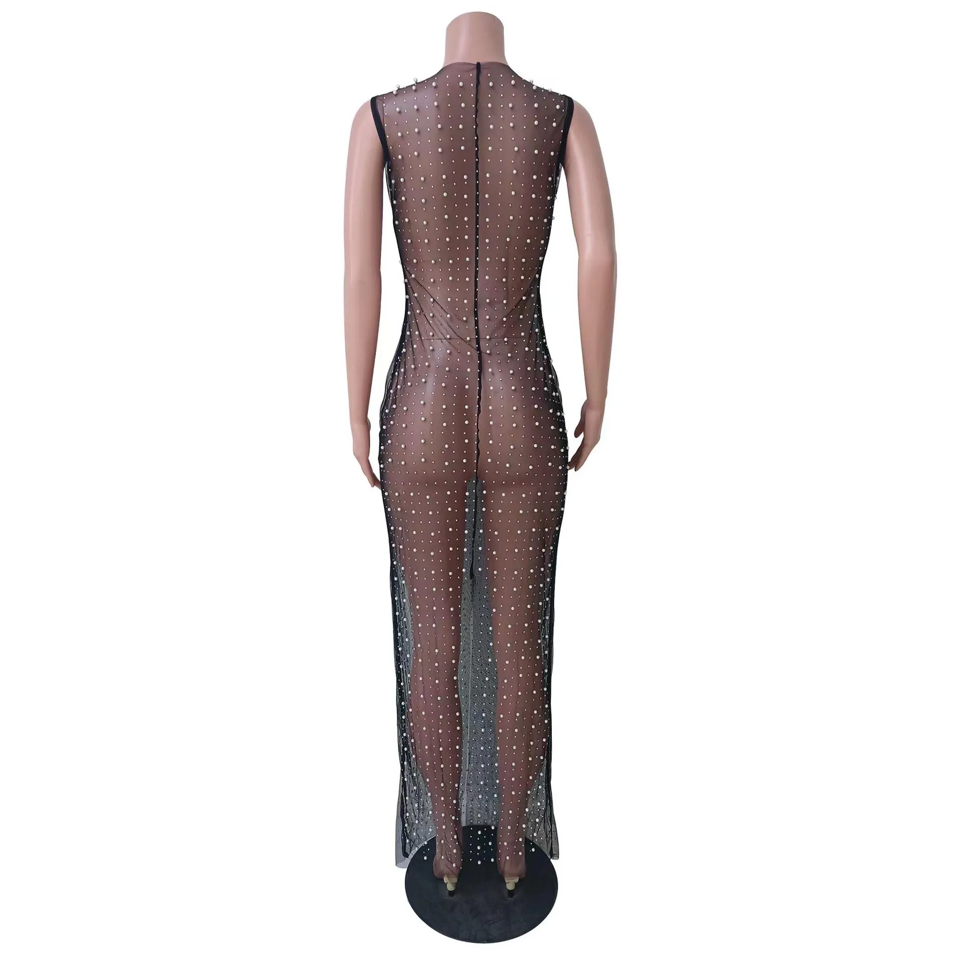 women`s swimwear holiday bikini rhinestone cover-ups beach dress long sleeve dress with pearl decoration see through mesh sheer pool party