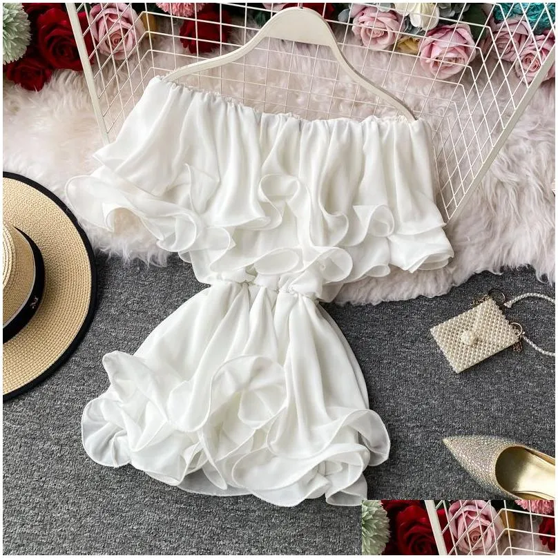 summer spring multi ruffles slash neck women blouses shirts petal sleeve loose blouse women female solid chiffon 2022