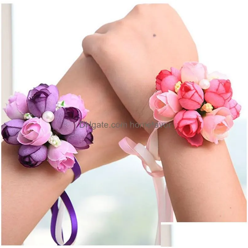 wrist corsage bridesmaid sisters hand flore artificial silk lace bride flower for wedding decoration bridal prom wholesale cx220212